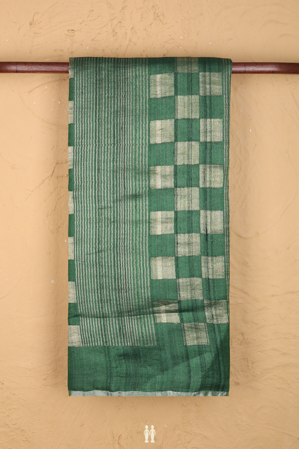 Tussar Silk Saree In Green With Allover Design