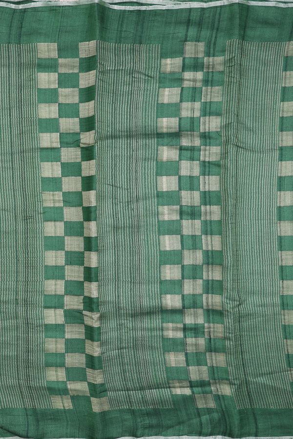 Tussar Silk Saree In Green With Allover Design