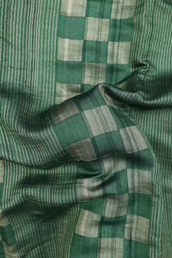 Tussar Silk Saree In Green With Allover Design