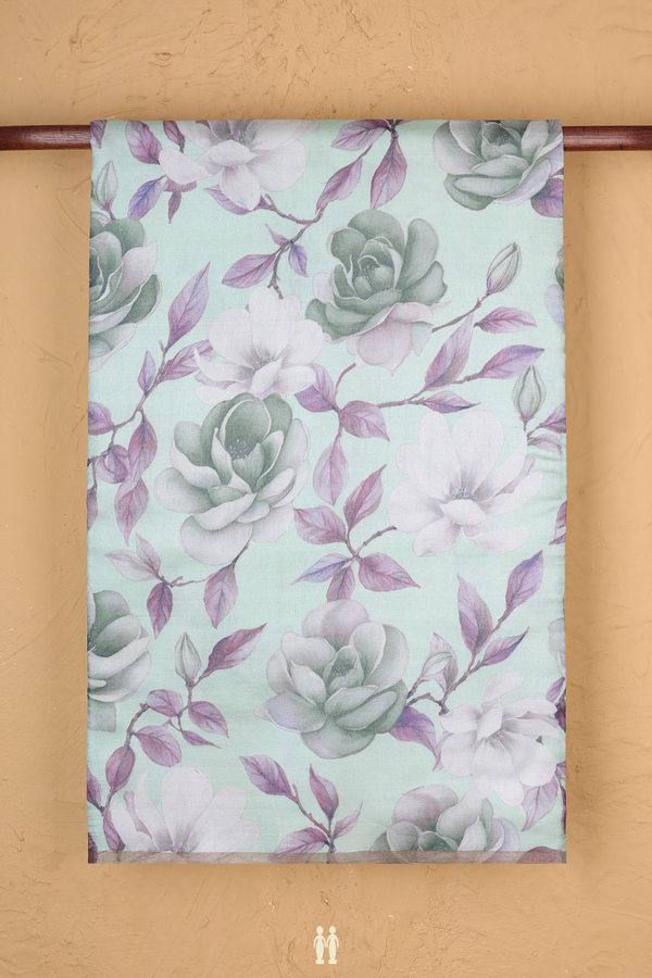 Tussar Silk Saree In Green With Floral Design