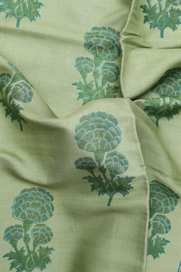 Tussar Silk Saree In Green With Floral Design