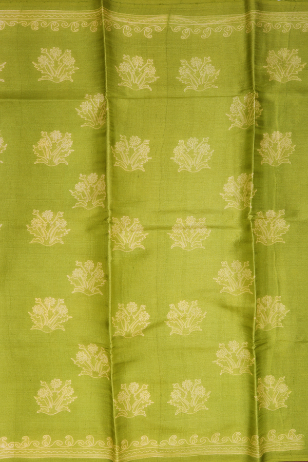 Tussar Silk Saree In Lime Green With Shibori Design