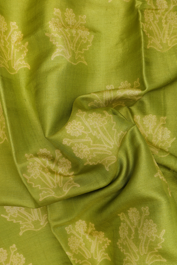 Tussar Silk Saree In Lime Green With Shibori Design