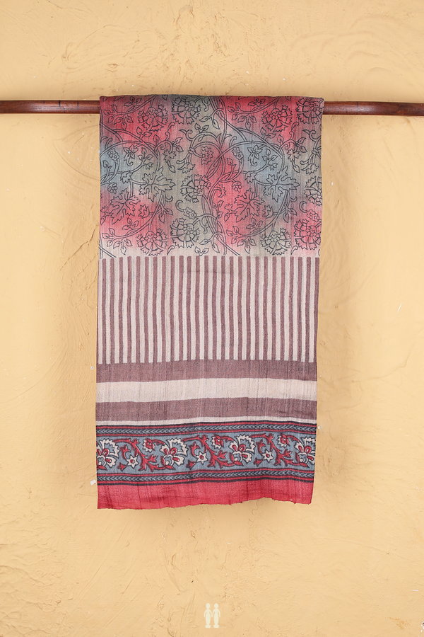 Tussar Silk Saree In Multicolor With Floral Design