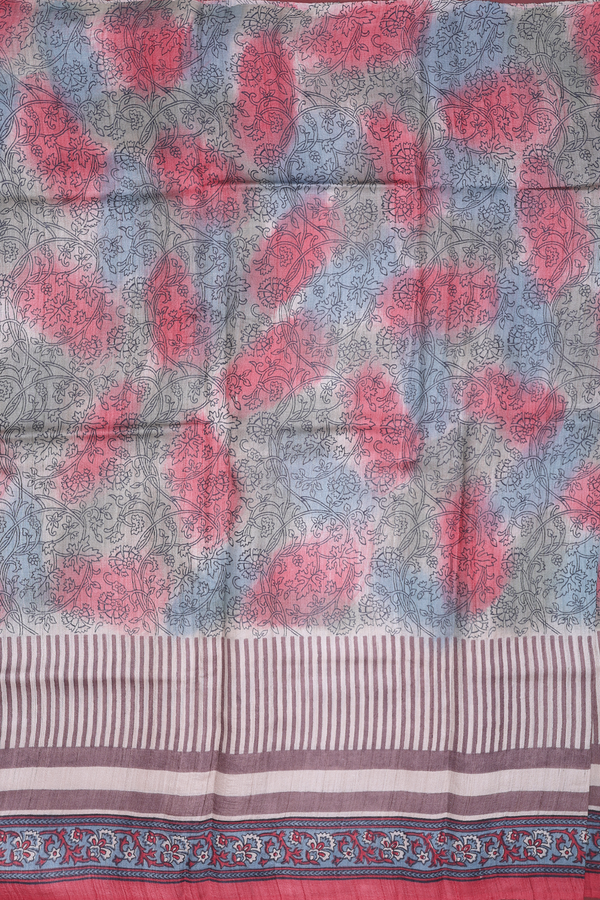 Tussar Silk Saree In Multicolor With Floral Design
