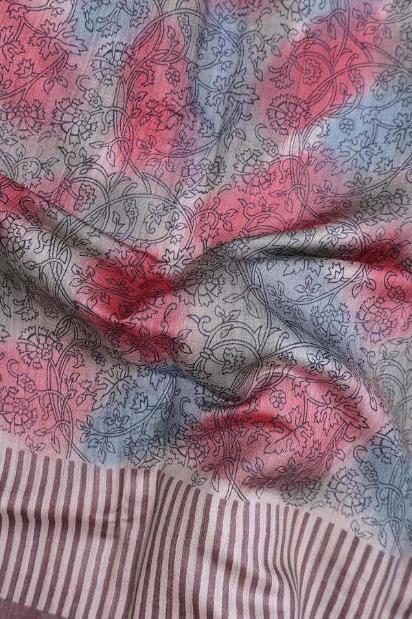 Tussar Silk Saree In Multicolor With Floral Design