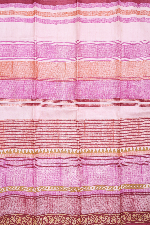 Tussar Silk Saree In Multicolor With Stripes Design