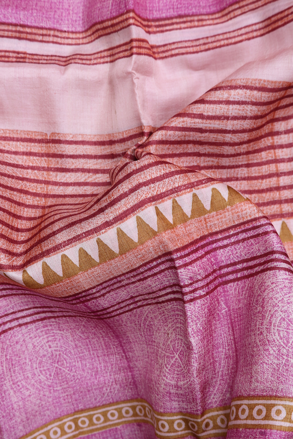 Tussar Silk Saree In Multicolor With Stripes Design