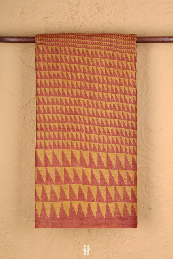 Tussar Silk Saree In Mustard Orange With Printed Design