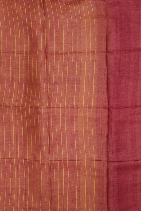 Tussar Silk Saree In Mustard Orange With Printed Design