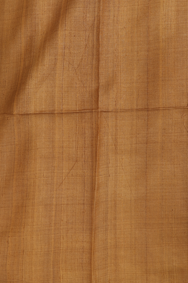 Tussar Silk Saree In Mustard Orange With Printed Design