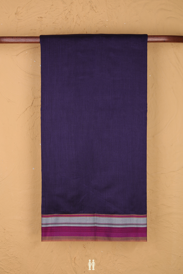 Tussar Silk Saree In Navy Blue With Contrast Border