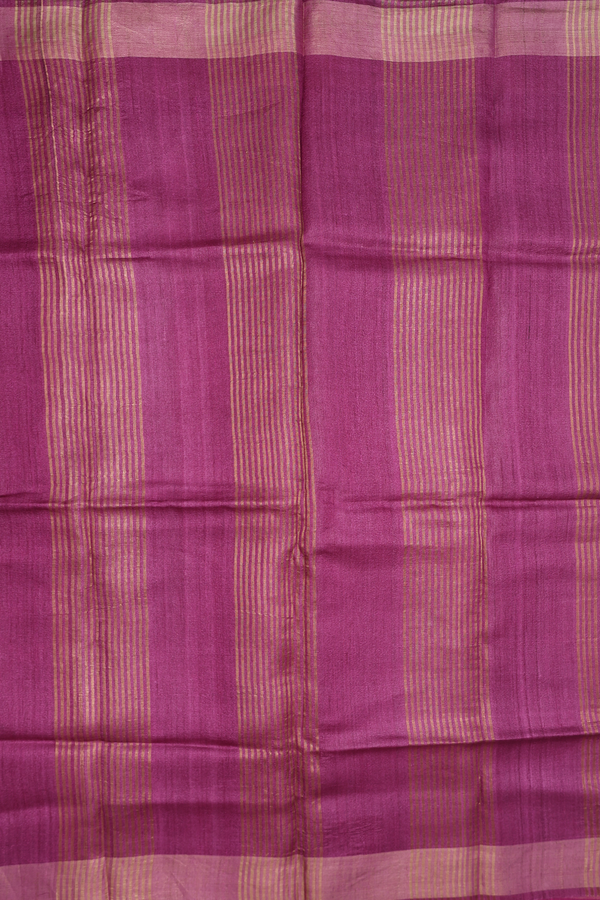 Tussar Silk Saree In Olive Green With Zari Border