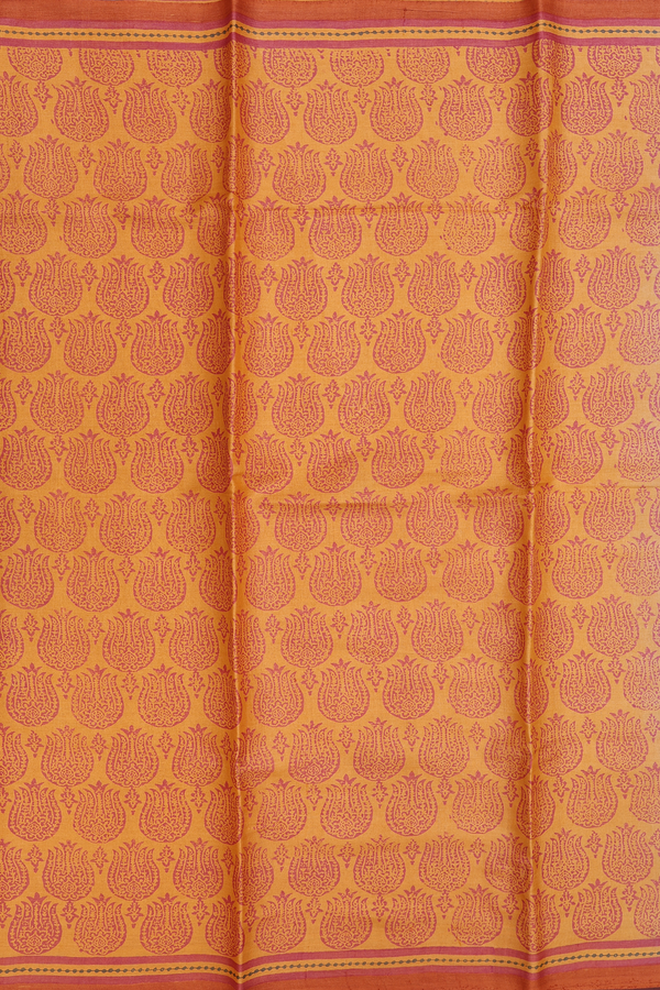 Tussar Silk Saree In Orange With Printed Design