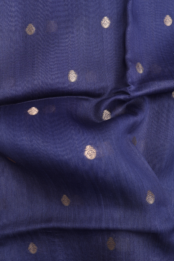 Tussar Silk Saree In Oxford Blue With Zari Buttas