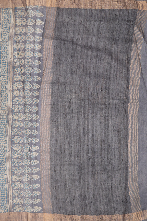 Tussar Silk Saree In Oxford Brown With Ajrakh Design