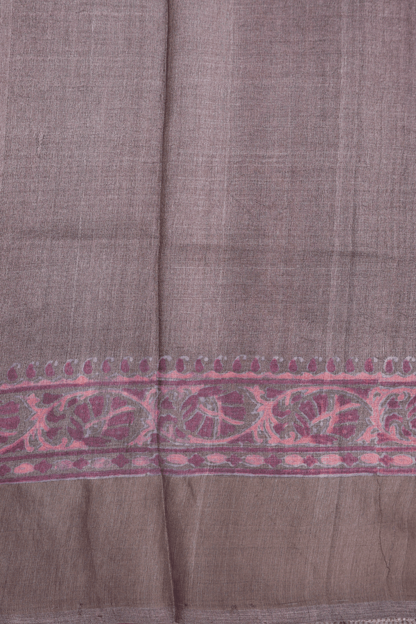 Tussar Silk Saree In Oxford Brown With Floral Design
