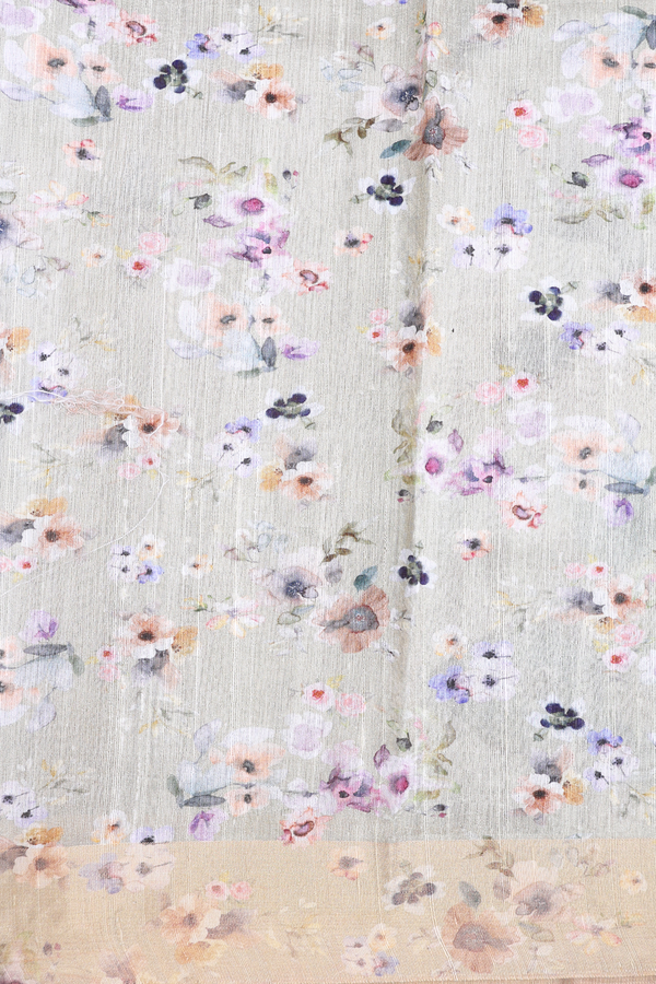 Tussar Silk Saree In Pale Green With Floral Design