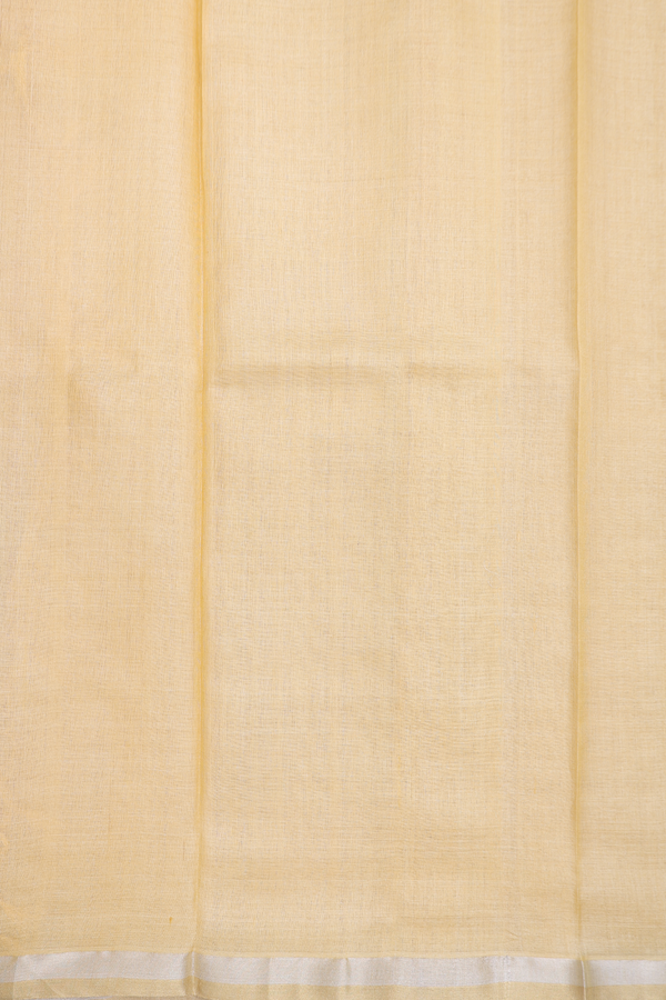 Tussar Silk Saree In Pastel Yellow With Leaf Buttas