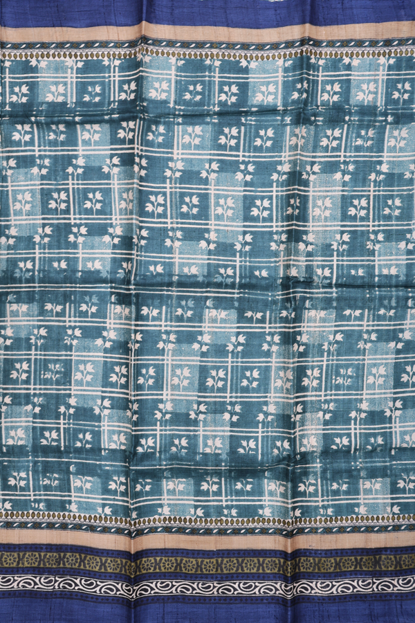 Tussar Silk Saree In Pine Green With Printed Design