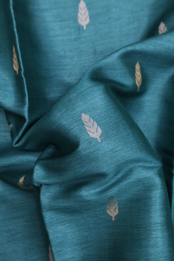Tussar Silk Saree In Pine Green With Zari Buttas