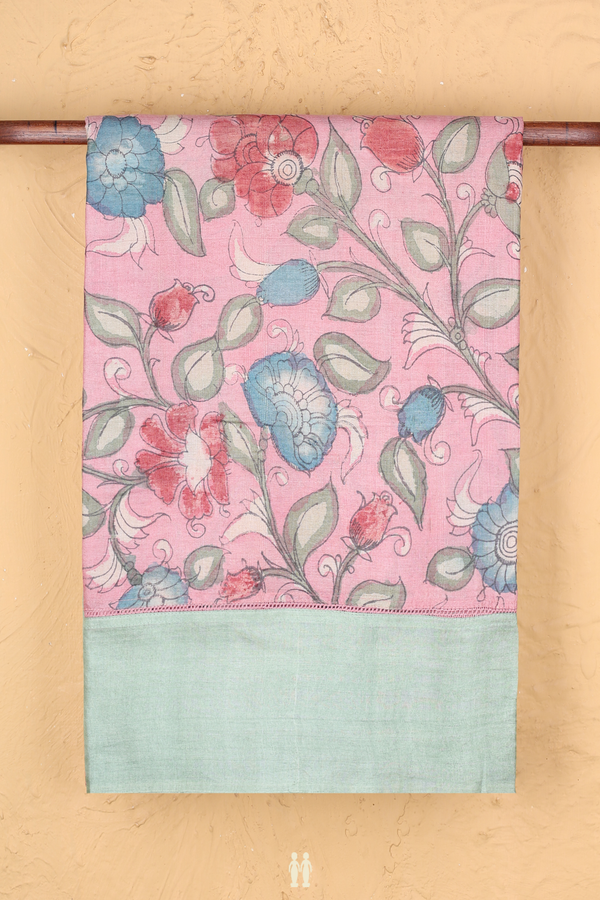 Tussar Silk Saree In Pink With Floral Hand Painted Design