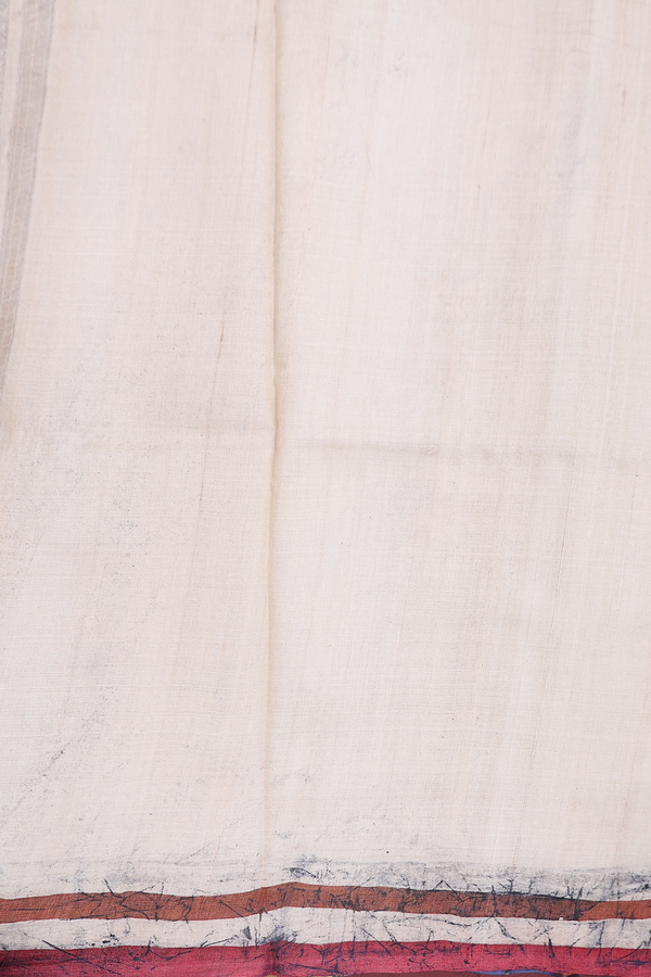 Tussar Silk Saree In Beige With Checks Design