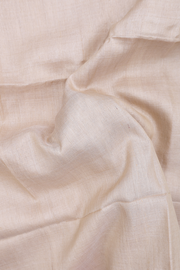 Tussar Silk Saree In Plain Beige With Contrast Border