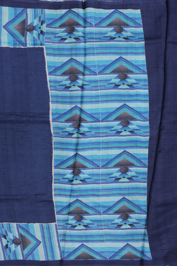 Tussar Silk Saree In Plain Berry Blue With Contrast Border