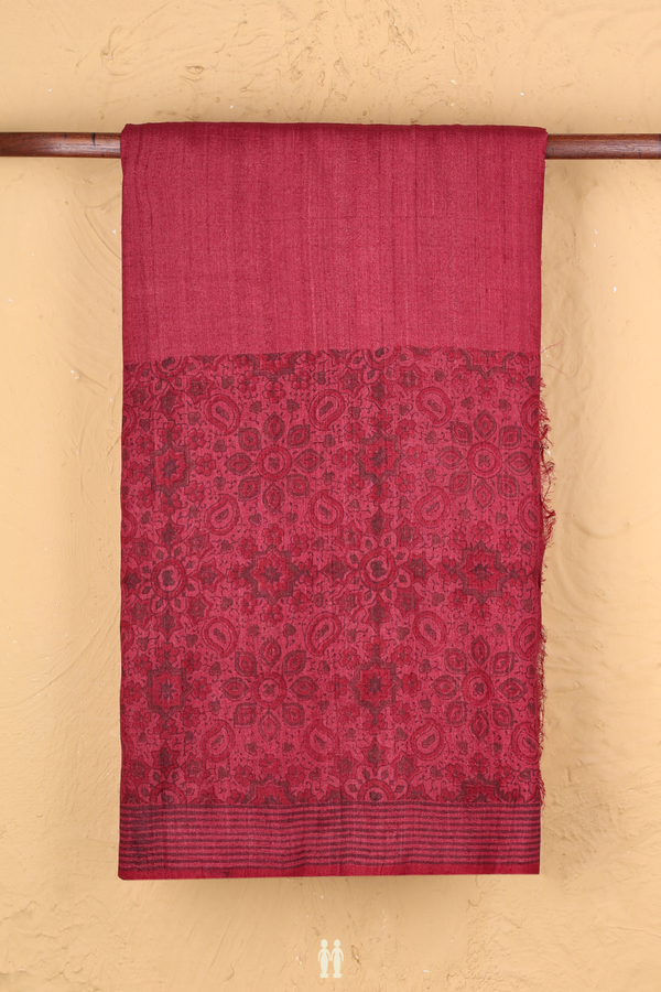 Tussar Silk Saree In Plain Red With Printed Border