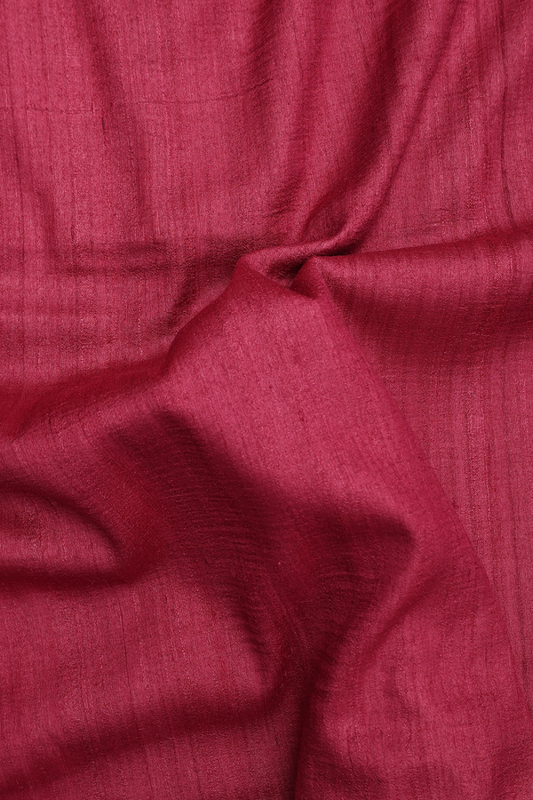 Tussar Silk Saree In Plain Red With Printed Border