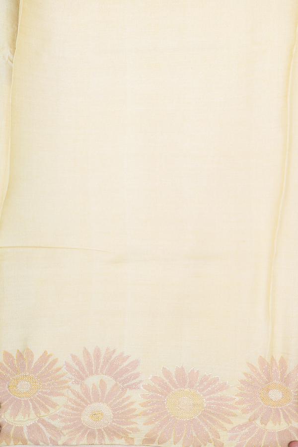 Tussar Silk Saree In Plain Yellow With Floral Border