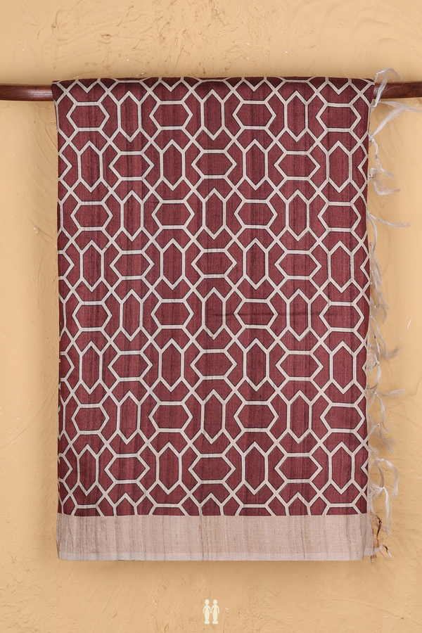 Tussar Silk Saree In Plum Brown With Allover Design