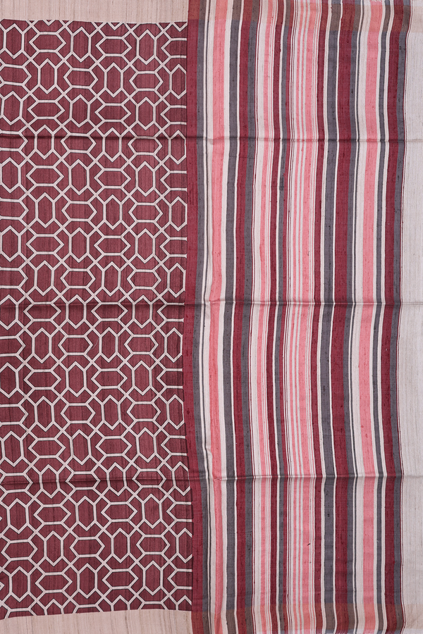 Tussar Silk Saree In Plum Brown With Allover Design