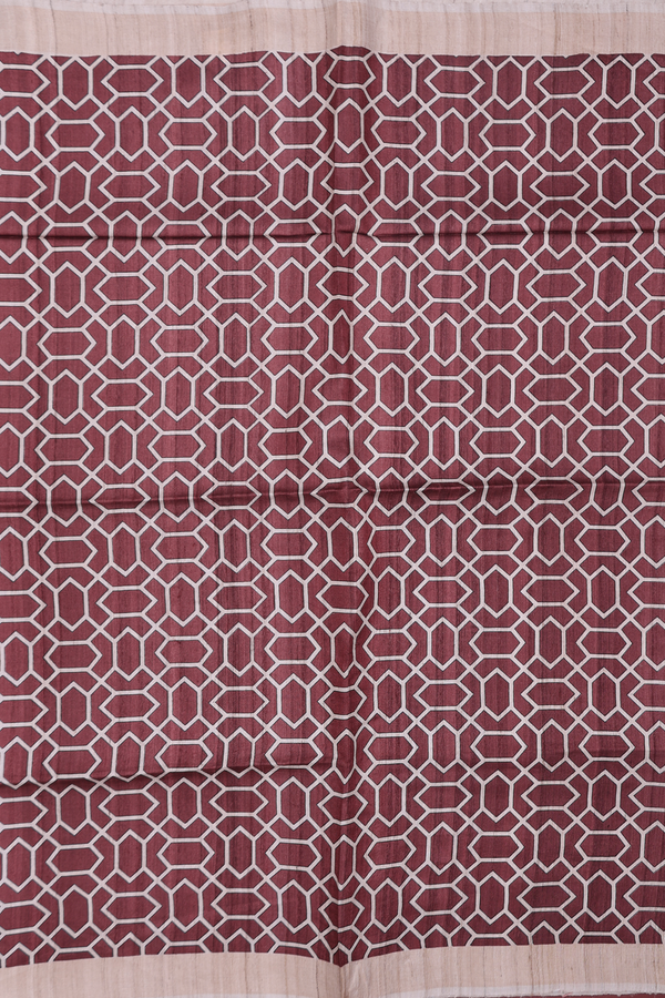 Tussar Silk Saree In Plum Brown With Allover Design