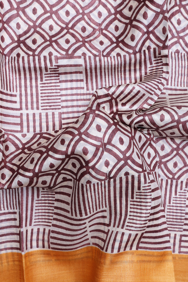 Tussar Silk Saree In Plum Brown With Allover Design