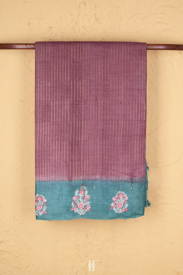 Tussar Silk Saree In Purple With Stripes Design