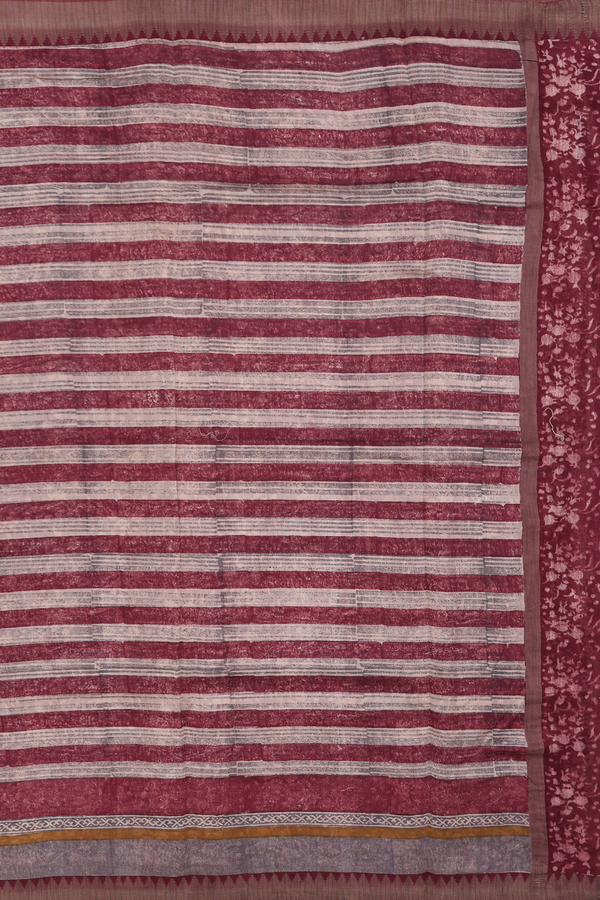 Chanderi Silk Cotton Saree Red And Beige With Stripes Design