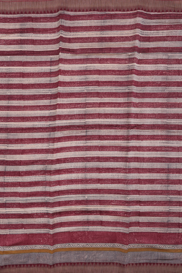 Chanderi Silk Cotton Saree Red And Beige With Stripes Design