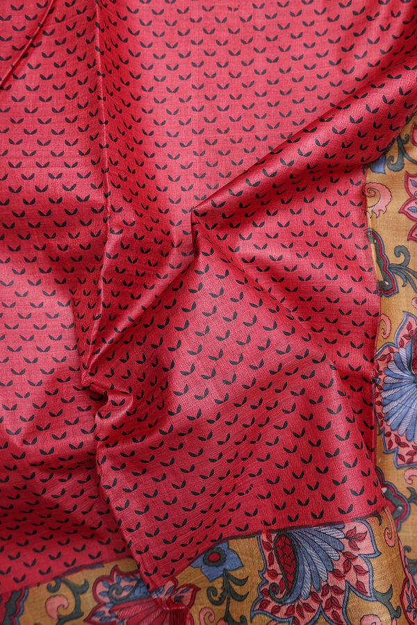 Tussar Silk Saree In Red With Printed Design