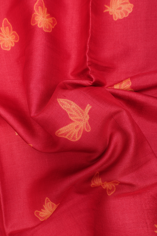 Tussar Silk Saree In Red With Shibori Design