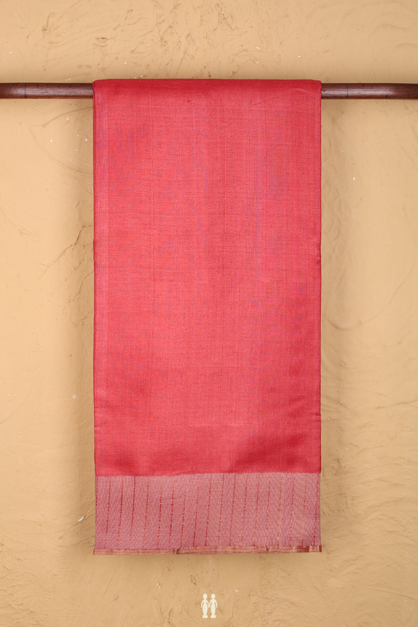 Tussar Silk Saree In Red With Stripes Border