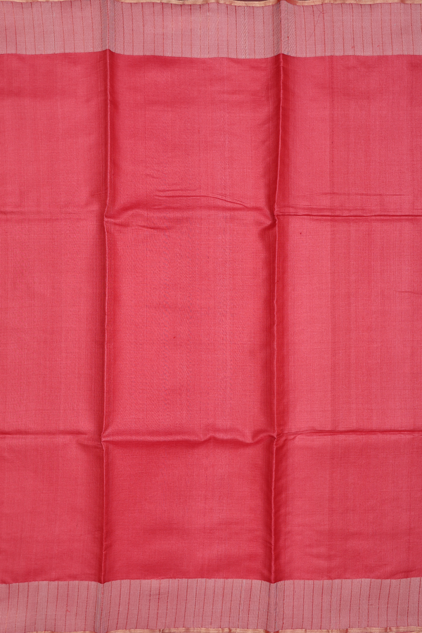 Tussar Silk Saree In Red With Stripes Border