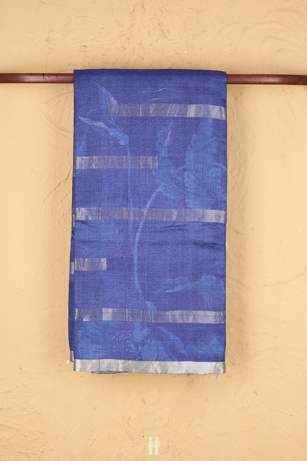 Tussar Silk Saree In Royal Blue With Allover Design