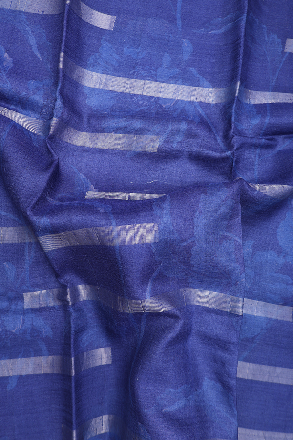 Tussar Silk Saree In Royal Blue With Allover Design