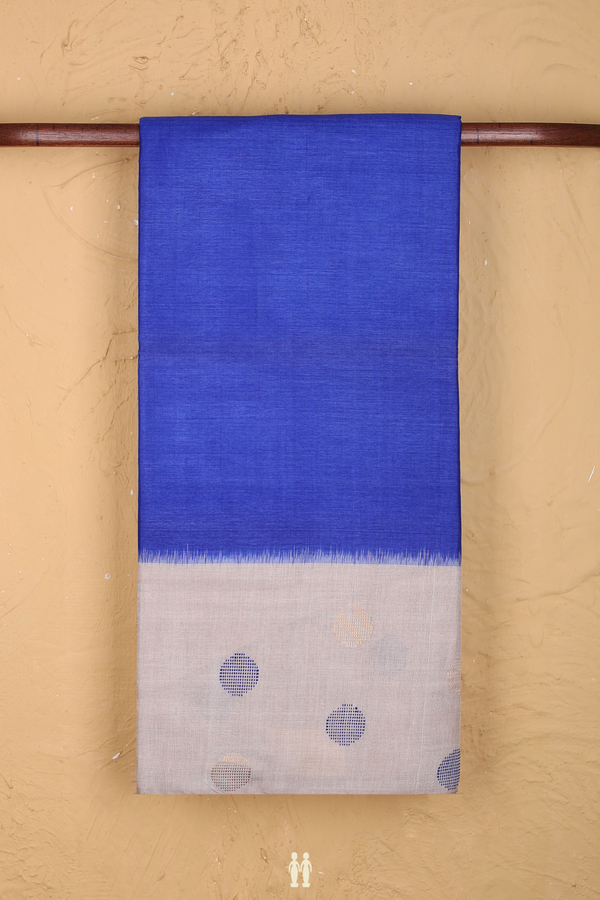 Tussar Silk Saree In Royal Blue With Contrast Border