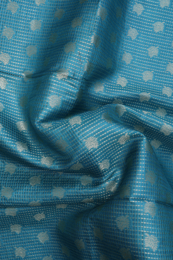 Tussar Silk Saree In Turkish Blue With Floral Buttas