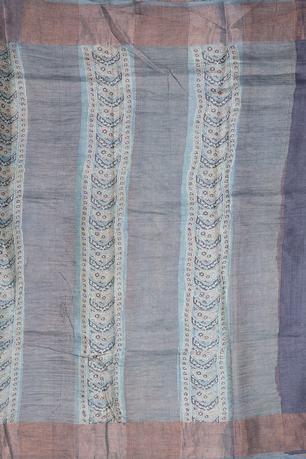 Tussar Silk Saree In Turkish Blue With Floral Printed Design