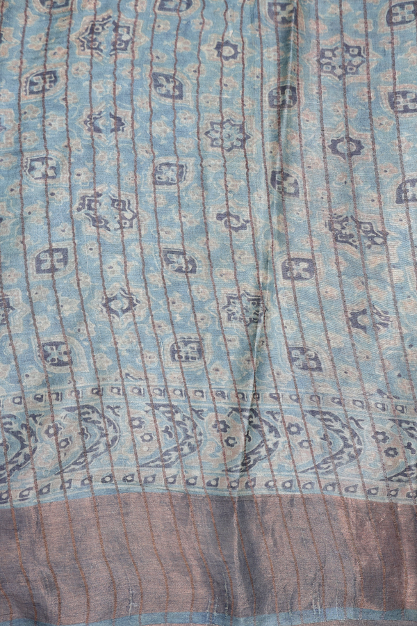 Tussar Silk Saree In Turkish Blue With Floral Printed Design