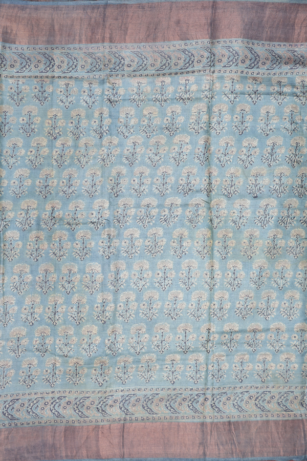 Tussar Silk Saree In Turkish Blue With Floral Printed Design